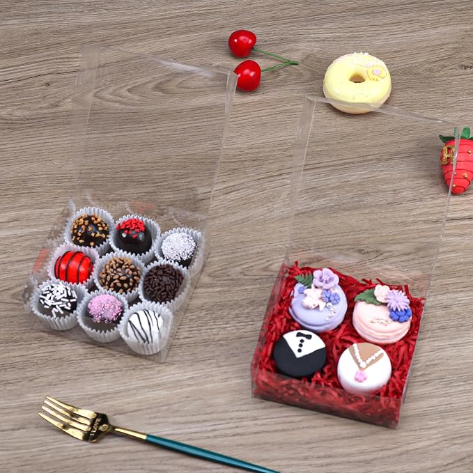 TEMLQPACK 50pcs 5x5x2 Inch Bakery Boxes with Window Cookies Boxes Soap Box Chocolate Truffle boxes Macaron Boxes Gift Treat Boxes for Cake Browine pastries, Dount or gifts goodies Party Favor