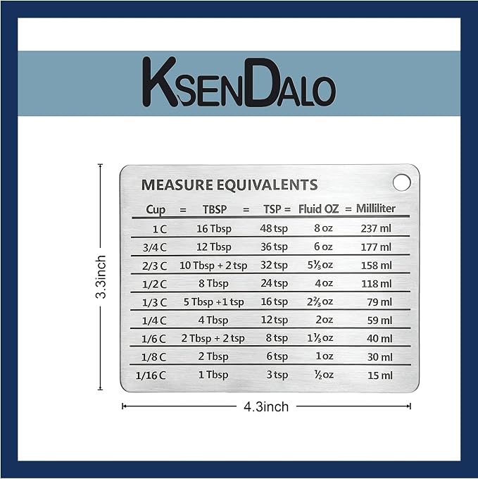 Measurement Conversion Chart with Strong Magnet Backing, KSENDALO Stainless Measurement Conversions For Cups, Tablespoons, Teaspoons, Fluid Oz and Milliliters,Silver