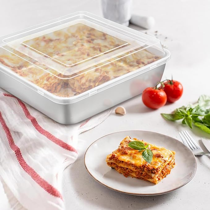 Herogo Baking Pan with Lid(2 Pans + 2 Lids), 9''x 9'' Stainless Steel Nonstick Square Deep Cake Pan, Rectangle Cakes Bakeware for Brownies Casseroles, Non Toxic & Dishwasher Safe, Set of 2