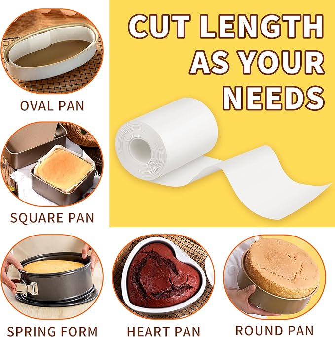 Baking Parchment Paper Side Liners - Baking Strips Roll for Round Cake Pans, Cheesecake Springform Pan, Non Stick Pan Lining Paper 3.15in x 164ft, Pre-cut Heat Resistant Kitchen Paper