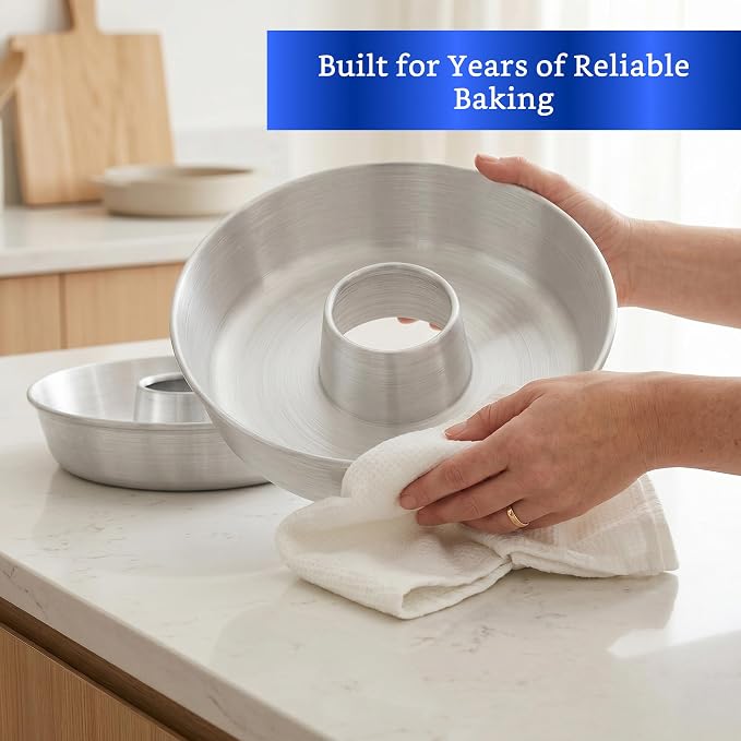 Aluminum Ring Cake Pan (9.5 in) - Ring Mold Pan - Fluted Tube Pans for Baking Pound Cake - Flan Molds for Baking - Molde para Flan - Molde para Chocoflan - Moldes para Pasteles
