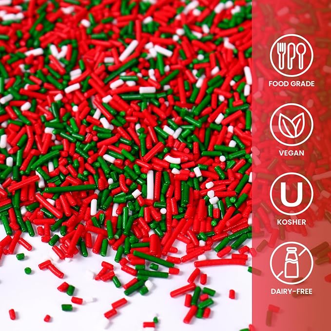Christmas Jimmies Sprinkles for Cake Decorating, 3.52oz Edible Red Green Sprinkles for Cupcake Toppers Baking Cookie Ice Cream Dount Chocolate Christmas Food Decoration