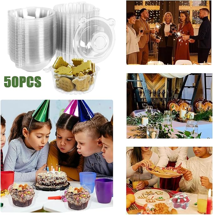50Pcs Clear Cupcake Holders, Disposable Donut Puff Round Plastic Box Muffin Cupcake Containers with Dome Lids for Wedding Birthday Parties Supplies (50pcs)