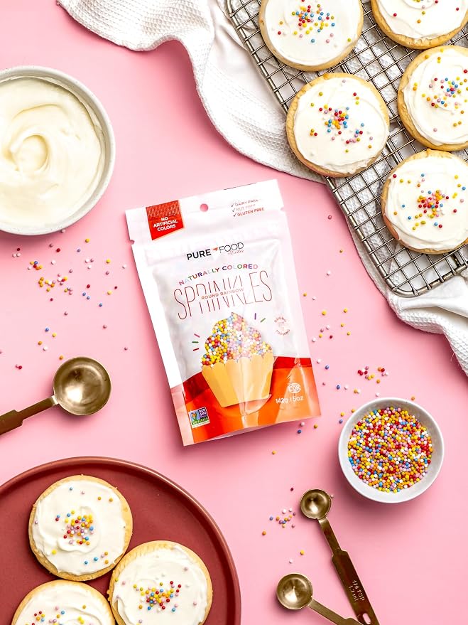 Pure Food By Estee, Rainbow Nonpareils | Vegan Sprinkles for Ice Cream | Dye Free Sprinkles | Rainbow Jimmies for Baking | Natural Sprinkles | Gluten Free, Dairy Free, Nut Free, 142g
