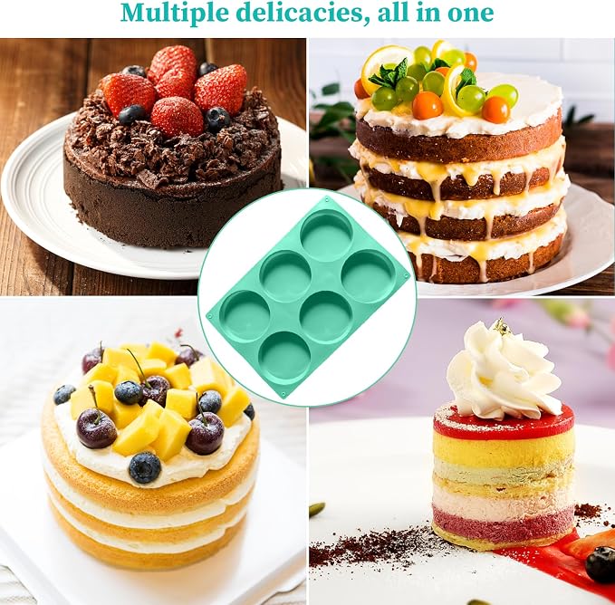 Zorazio 4Inch Round Silicone Mold for Baking, 3Pcs Large Silicone Muffin Top Pan Non-Stick, 6-Cavity Baking Mold for Breakfast Sandwiches Hamburger Egg Whoopie Pie
