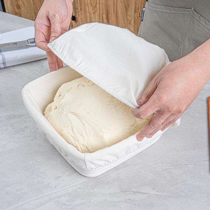 Restaurantware Bread Proofing Basket 9 Inch Square Pack of 1 Rattan Dough Fermentation Basket With Cotton Liners, Oval Banneton Bread Rising Bowl For Home, Commercial, and Artisanal Baking