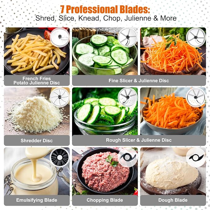 Homtone 16 Cup Food Processor Large, 9 Functions 3 Speeds for Shredding, Slicing, Making French Fries, Chopping Meat, Kneading Dough & Emulsifying, Red