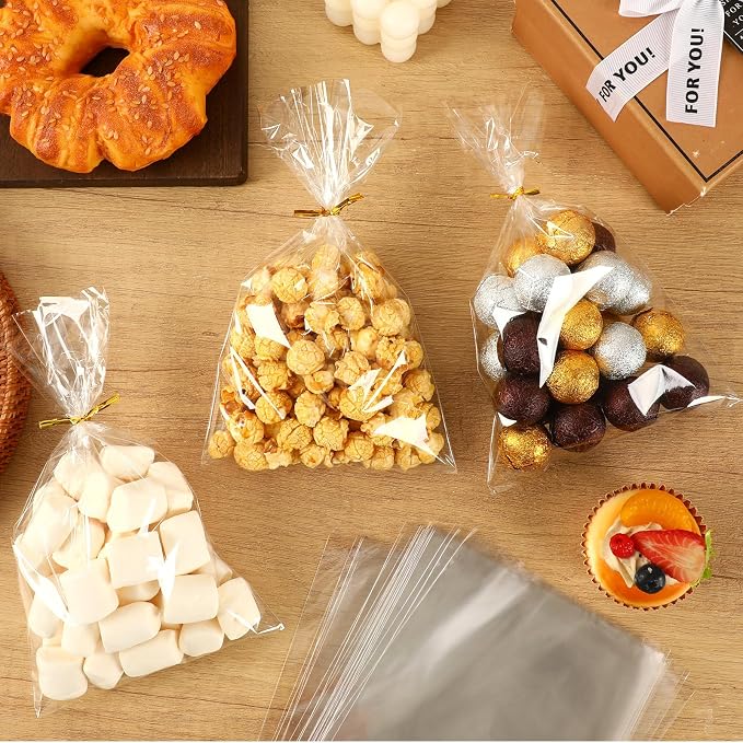 Augshy 300Pcs Candy Bags for Party Favors Clear Cake Pop Wrappers Supplies | Clear Cellophane Plastic, 6x10 Inch Cake Pop Wrappers, Bakery Cookies Snacks, Treat Gift Supplies, Twist Ties