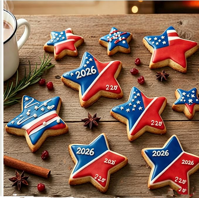 6pcs Star Cookie Cutter Set with 50pcs Piping Bags, Stainless Steel Large Star Cookie Cutter for Baking/Sandwich/Fruit/Biscuit,Perfect Molds for 4th of July, Birthday, Afternoon Tea, Party