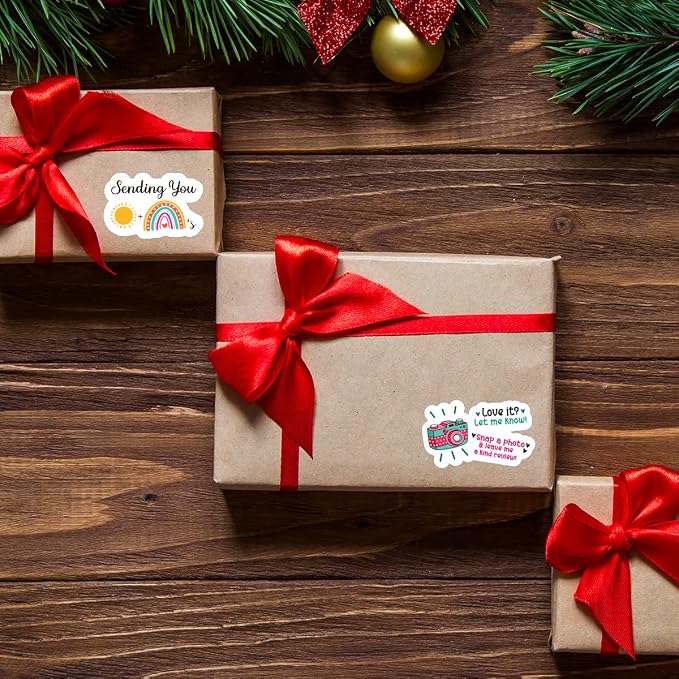 Littlefa Snap Photos Leave Reviews Stickers, Cute Pink Camera Stickers for Online Retailers Packing Gifts Bags Handmade Sticker Labels 500 PCS