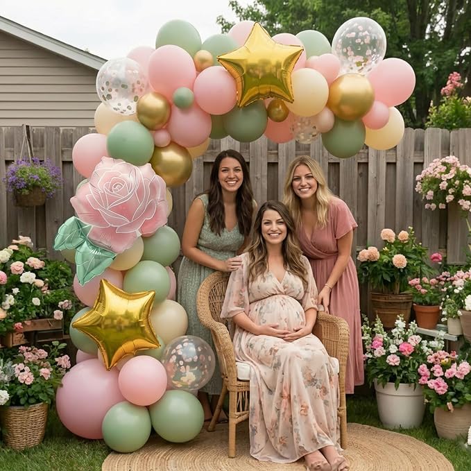 Pastel Mother's Day Balloon Garland Arch Kit with Macaron Balloon Arch kit & Flower Butterfly, Pink Rose Foil Balloons for Mother's Day Decor, Women's Birthday, Tea Party Supplies ﻿