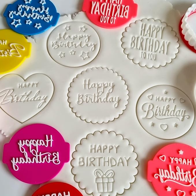 Happy Birthday Embosser Stamp for Icing Fondant Frosting Sugar Paste Cupcake Cake Cookie Baking Decoration (Pattern 1)