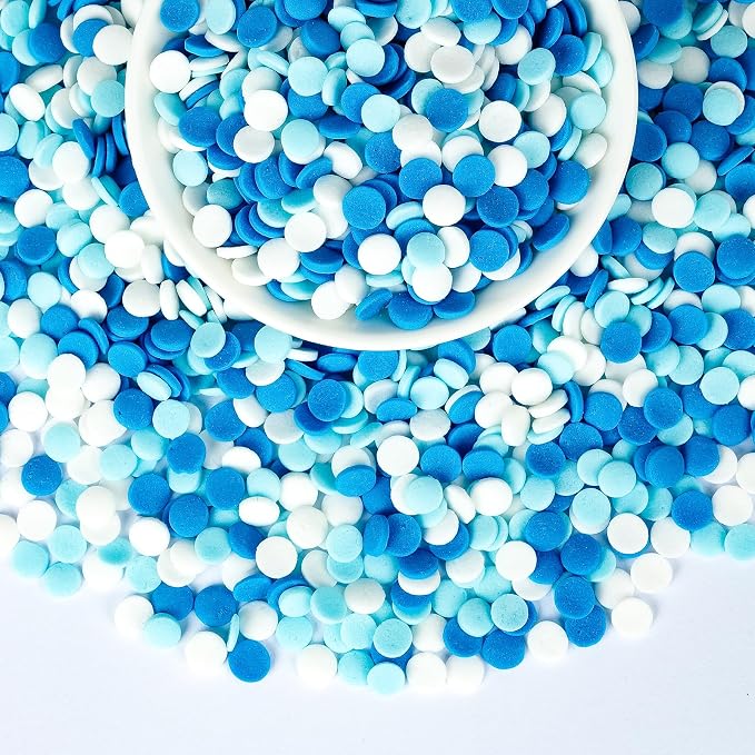 Edible Blue White Confetti Sprinkles,Round Sprinkle for Cake Decorating,Themed Edible Sugar Confettis,Princess Sugar Sprinkle Circular Candy for Baking,Cupcake Cookie Donut Desserts Decorations,Perfect for Baby Shower,Winter Frozen Baking Party Dessert...