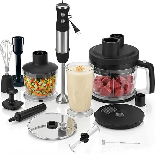 Immersion Blender Handheld 9-in-1 Hand Blender Set, Stainless Steel Stick Blender with Food Processor Bowl, Vegetable Chopper, Whisk, Masher, Baby Food Maker for Smoothies