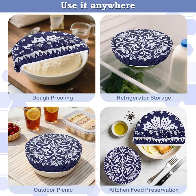 2 Large Reusable Beeswax Bowl Covers for Bread Proofing, 10/12 Inch Elastic Beeswax Wraps Cotton Cloth Sourdough Bowl Covers for Proofing Baskets, Mixer Bowls, Food Storage Containers