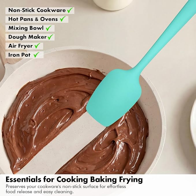 2 Pieces Silicone Spatula Set: Ironberry 600ºF Heat Resistant Food Grade Cooking & Baking Utensils, Kitchen Flexible Nonstick Rubber Scraper for Scraping, Mixing, Scrambling, Flipping (Aqua Sky)