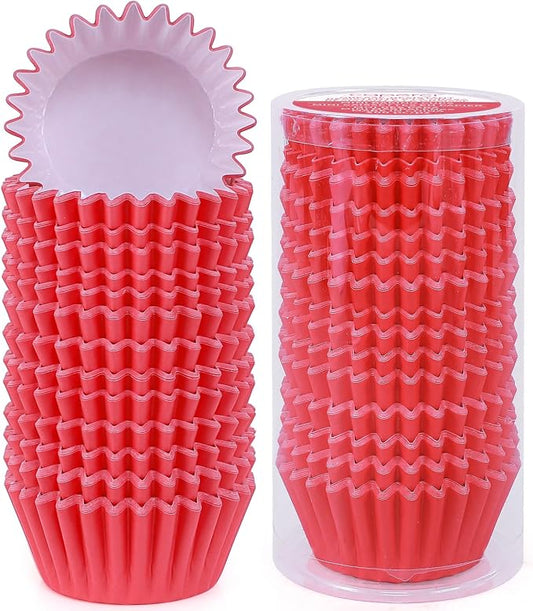 Caperci Heavy Duty Red Cupcake Liners 150 Counts - Standard Grease-Resistant Paper Muffin Baking Cups, Odorless, No Muffin Pan Needed, Easily Peels (Red)