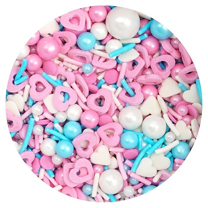 Hearts & Pearls Sprinkle Mix Pink, White and Blue 4.4 oz, Sprinkles For Cake Decorating, Baking, Ice Cream & More, The Hampton Candy Company