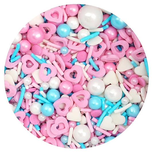 Hearts & Pearls Sprinkle Mix Pink, White and Blue 4.4 oz, Sprinkles For Cake Decorating, Baking, Ice Cream & More, The Hampton Candy Company