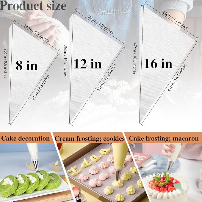 Piping Bags, Icing Bags, Frosting Bags 500 Pcs - 5 Size Assortment (8,12,16,18,24 Inch) Disposable Pastry Bags for Cake Decorating, Baking and Cooking