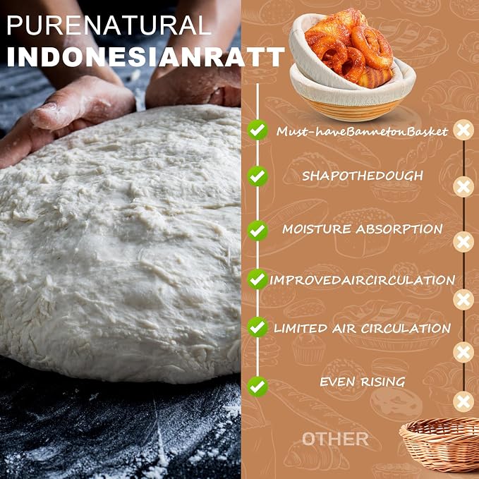 Patelai 10 Pieces Banneton Bread Proofing Basket Round Sourdough Proofing Basket Banneton Basket Dough Bowl with Liners and Scrapers for Home Making Bread Bakers Baking(9 Inch)