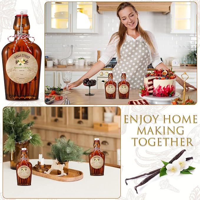 Uiifan 2 Pack 8 oz Vanilla Extract Bottles with Swing Top Flask Whiskey Pocket Amber Glass Flask for Homemade Vanilla Extract Lemon Kombucha Water Apply Christmas Wedding Gift (Amber)
