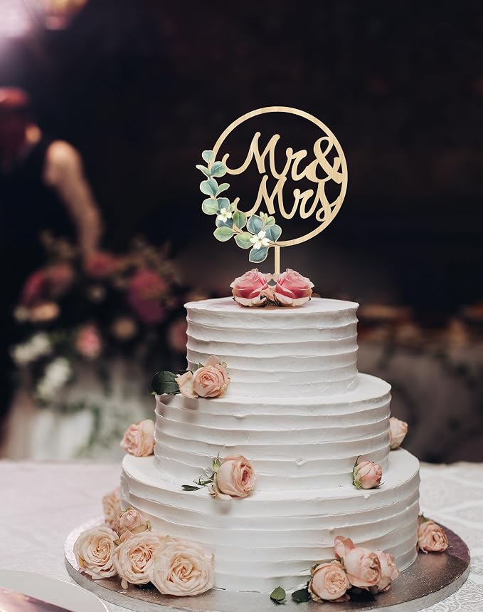 Mr & Mrs Cake Topper - Wedding Anniversary Cake Toppers in Wood Rustic Wedding Decorations,Bride and Groom Cake Toppers Greeny Engagement Sign