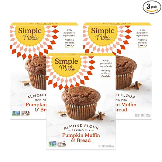Simple Mills Almond Flour Baking Mix, Gluten Free Pumpkin Bread Mix, Muffin pan ready, Made with whole foods, 3 Count (Packaging May Vary)