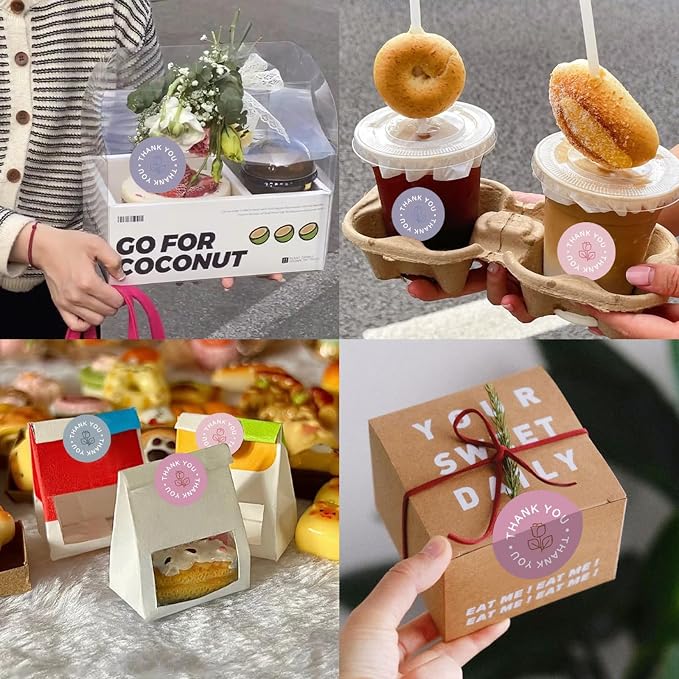 500PCS Thank You Stickers, 1Inch Small Thank You Sticker for Small Business Packaging Roll 8 Colorful Round Labels Stickers for Baking Envelope Seals Gift Wrap Birthday Party Favors (Purple Rose)