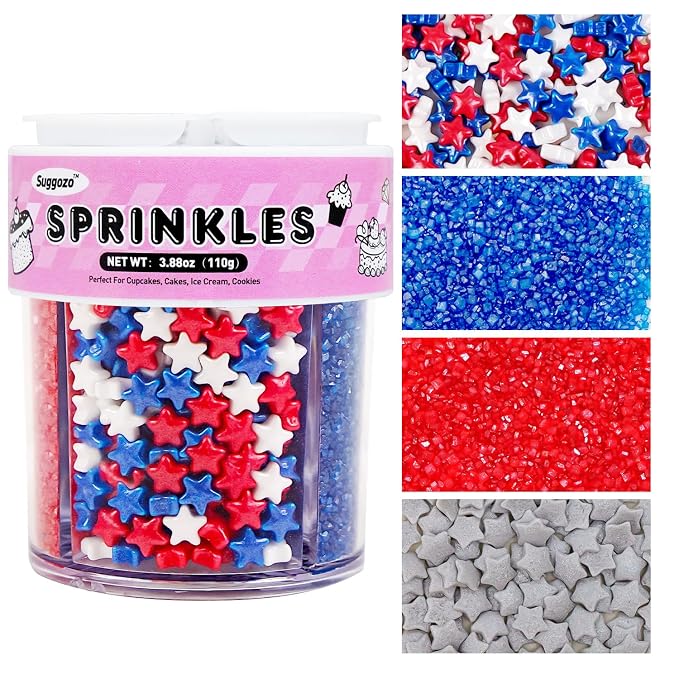 Patriotic Sprinkles, 4th of July, Red White Blue Sprinkles for Cake Decorating, 110g/3.88oz, Cupcake Decoration, Ice Cream Toppings