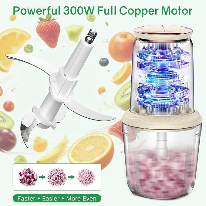 Baby Food Maker with Glass Bowl and Stainless Steel Blades, Small 300W Electric Food processor Vegetable Chopper for Home Kitchen, Baby Food Puree Blender for Fruit, Meat, 20oz, White (0.6L)