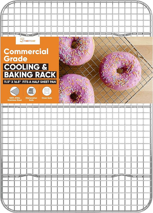 PriorityChef 18/8 Stainless Steel Cooling Rack, Heavy Duty Baking Rack For Oven Cooking, Fits Half Sheet Pan, Wire Rack For Cooking, Bacon, Cookie Cooling Rack, 11.5" x 16.5"