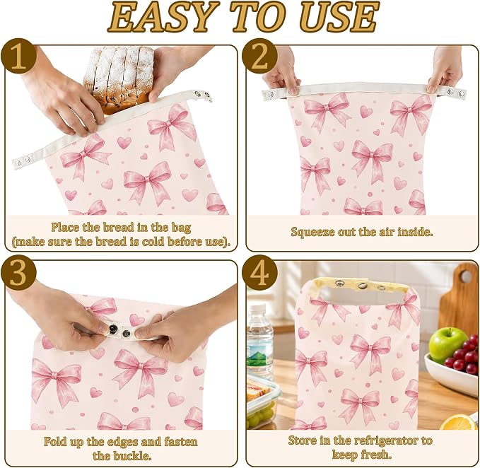2 Pack Reusable Beeswax Pink Bow Bread Bags, Sourdough Bread Sweet Hearts Storage for Homemade, Freezer Storage Bag to Keep Fresh, Baguette Bag with Beeswax Liner Kitchen Baking