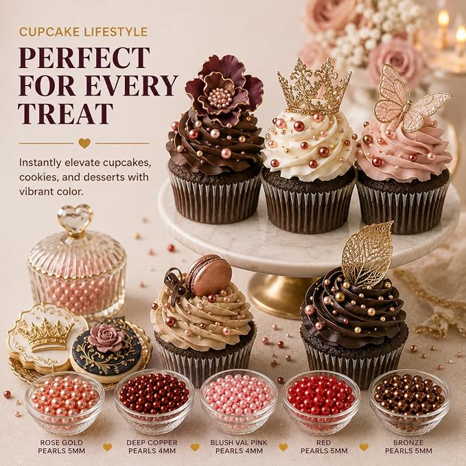 Confect Pearl Sprinkles | Edible Disco Ball Sprinkles for Cakes & Cupcakes Decoration | Pack of 5 Mix Bright Orange, Copper, Pink, Red & Bronze Dragees - Carnival |Vegan, Gluten-Free, Nut-Free, Soy-Free, Dairy-Free, Palm Oil-Free- 5 Oz