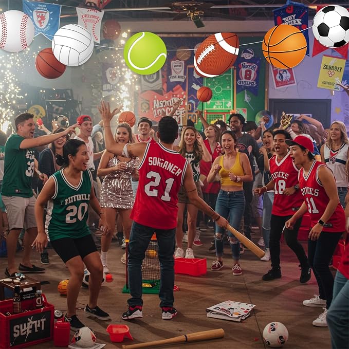 Vuzvuv 60Pcs 6In Paper Sports Ball Cut-Outs Basketball Football Volleyball Tennis Soccer Baseball Cutouts with 120Pcs Adhesive Sheets,Ball Cut Outs Bulletin Board Decorations for Wall