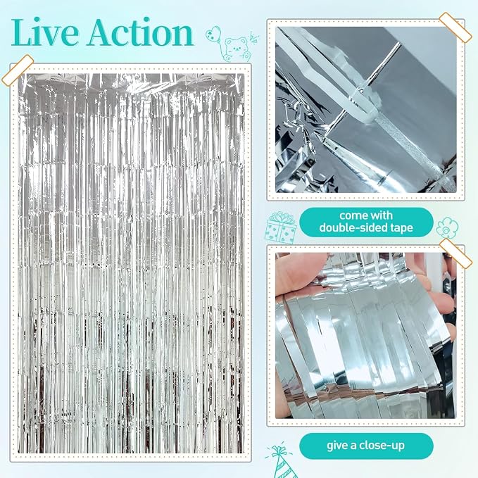 157PCS Teal Blue Silver White Balloons Garland Arch Kit with Silver Fringe Curtain for Boys Christening Birthday Bridal Baby Shower Engagement Wedding Party Decorations