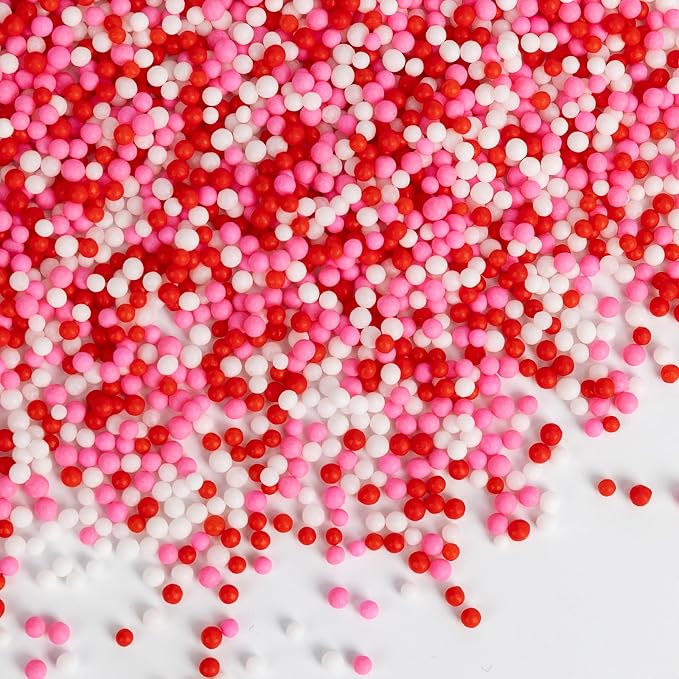 Nonpareils Sprinkles,Edible Pearl Sprinkles,Pink White and Red Nonpareils Mix,130g,Cute Pearls Cake Candy,Mini Sugar Sprinkles for Decorations Baking,Cake Donut Ice Cream Cookies Cupcake Topper Chocolate,Birthday Wedding Mother's Day Party Supplie