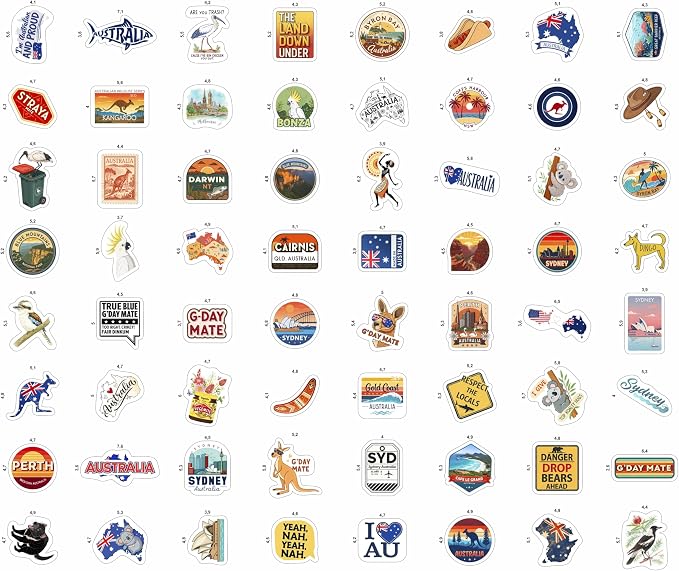 100Pcs Australia Stickers for Luggage, Water Bottle - Australian Stickers and Decals- Australia Party Supplies - Gift for Women & Men