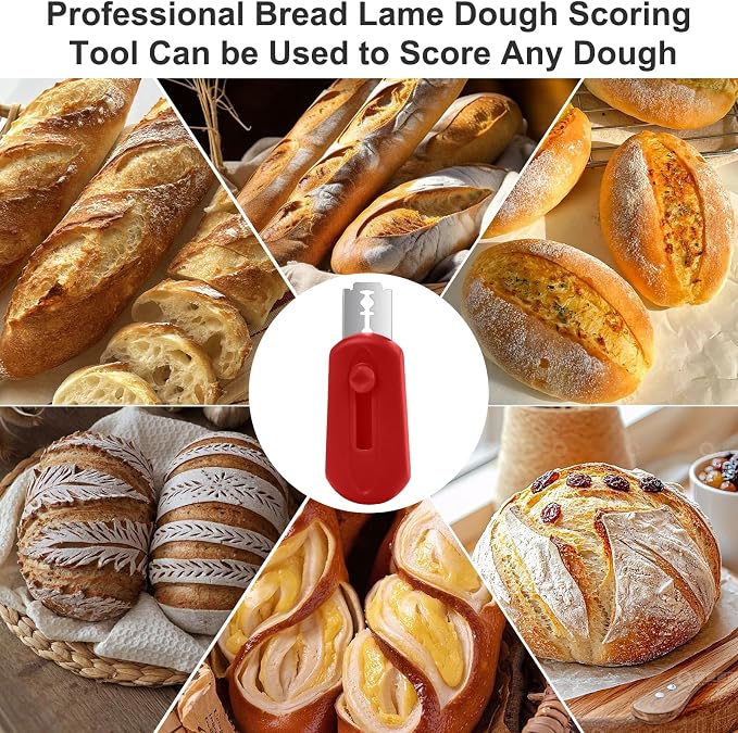 Herda Sourdough Scoring Tool with 5 Bread Lame Blades, Retractable & Magnetic Design, Professional Bread Baking Scorer for Sourdough Bread, Baguette, Rye Bread (Red