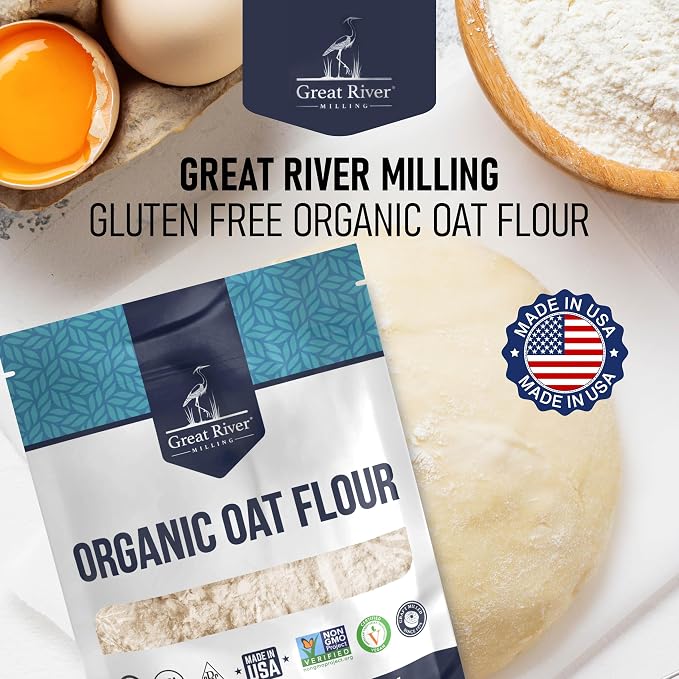 Great River Milling Organic Oat Flour | Gluten Free Whole Grain Flour | Non-GMO, Kosher, Vegan Certified | Naturally Sweet Flavor for Pancakes, Muffins, Cookies & Baking Blends | 5 Lb