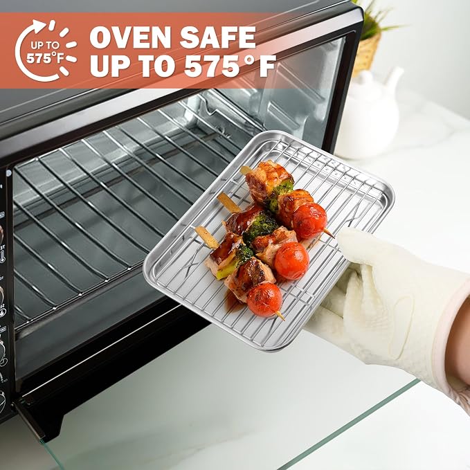 Homikit 4 PCS Baking Rack for Oven Cooking, 8.7” * 6.3” Small Cooling Racks | Food Grade Stainless Steel, Healthy& Heavy Duty, Wire Roasting Grilling Mini Rack for Bacon Bread Cookies, Dishwasher Safe