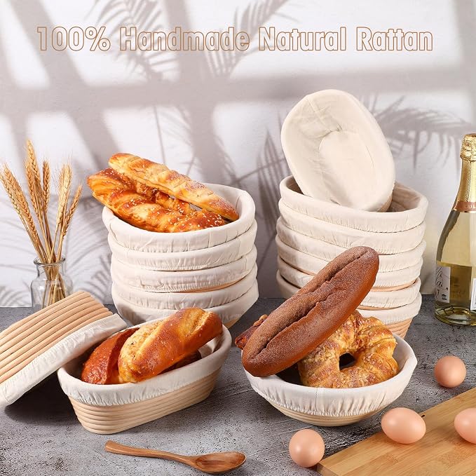 Gejoy 20 Sets Bread Proofing Baskets Bulk Banneton Dough Proofing Bowls Kit with Cloth Liner and Plastic Scraper Sourdough Basket for Home Sourdough Bakers(Round, Oval,9'', 10'')