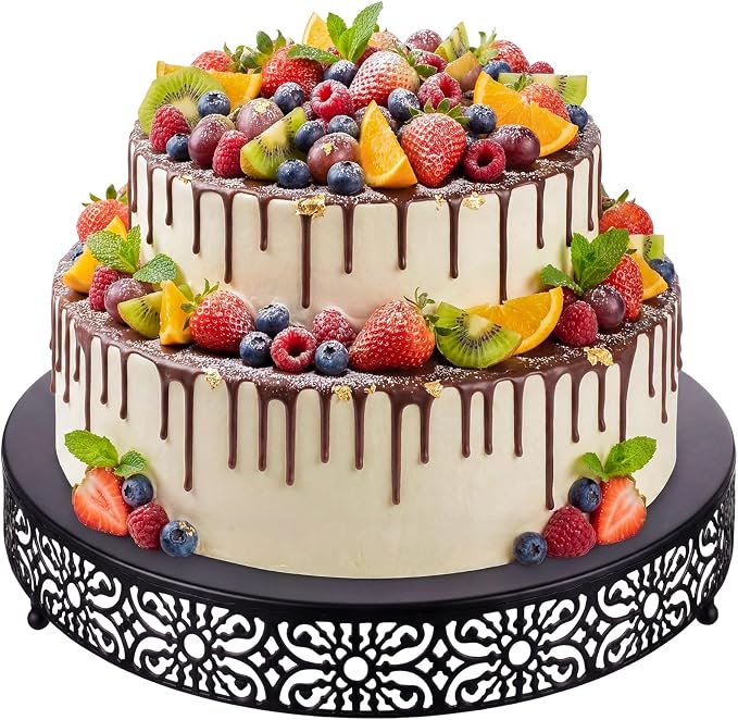 Wenqik 18 Inch Cake Stand Round Metal Cupcake Dessert Wedding Cake Stand Cookies Display Holder Fruit Food Serving Tray for Table Wedding Birthday Anniversary Party Decor (Black)