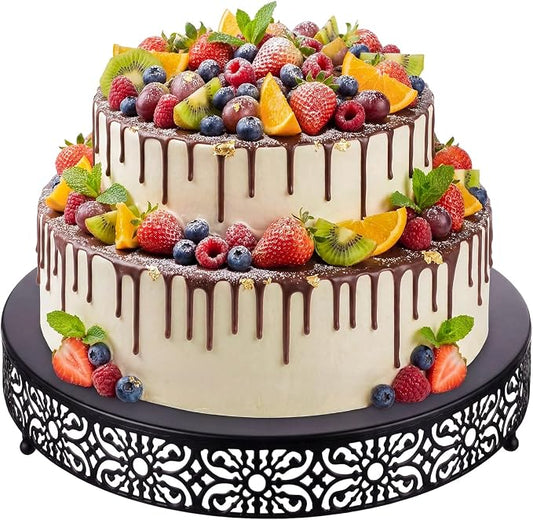 Wenqik 18 Inch Cake Stand Round Metal Cupcake Dessert Wedding Cake Stand Cookies Display Holder Fruit Food Serving Tray for Table Wedding Birthday Anniversary Party Decor (Black)
