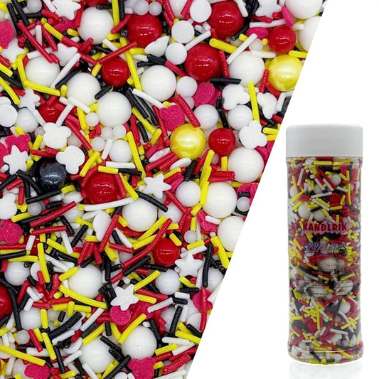 Yellow & Red & Black & White Sprinkles Mix Size Pearls Mouse Themed Cake Decorations Cupcake Toppers Perfect for Wedding Party Valentine Halloween Christmas Supplies 4.58OZ