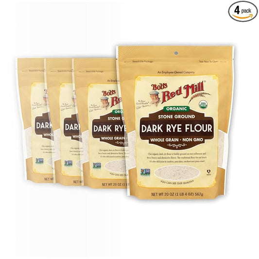 Bob's Red Mill Organic Dark Rye Flour, 20oz (Pack of 4) - Organic, Non GMO, Whole Grain, Vegan, Kosher
