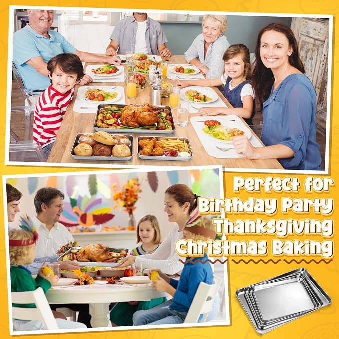 4 Pack Stainless Steel Sheet Baking Pans, 16/18/20/24 Inch Commercial Grade Cookie Sheets for Baking, Heavy Duty Stainless Steel Cookware Set, Non-stick, Non-toxic