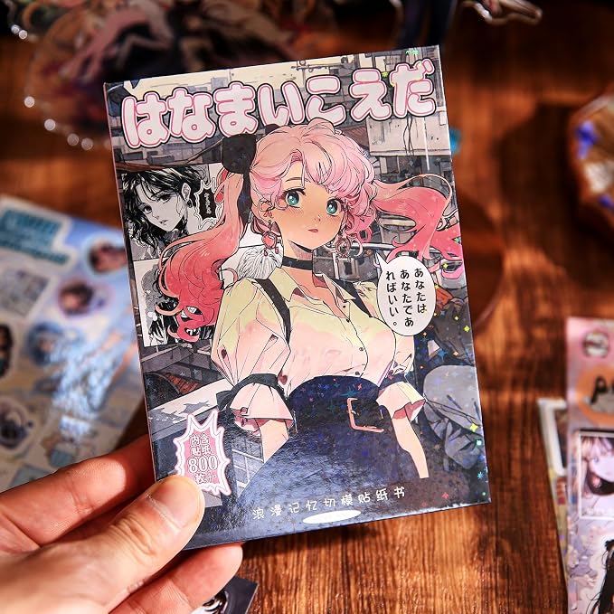 800 Pcs Japanese Manga Sticker Book, Heisei Retro Aesthetic Stickers for Journaling, 45 Sheets Pre-Cut Japanese Sticker Book for Adults, Scrapbook & Planner Decorative Stickers for DIY Crafts