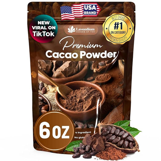 Lavendium, 6oz Cacao Powder, 100% Natural & Pure, Unsweetened, Rich Chocolate Flavor, Perfect for Baking & Smoothies, No Additives or Preservatives, No Gluten, Vegan