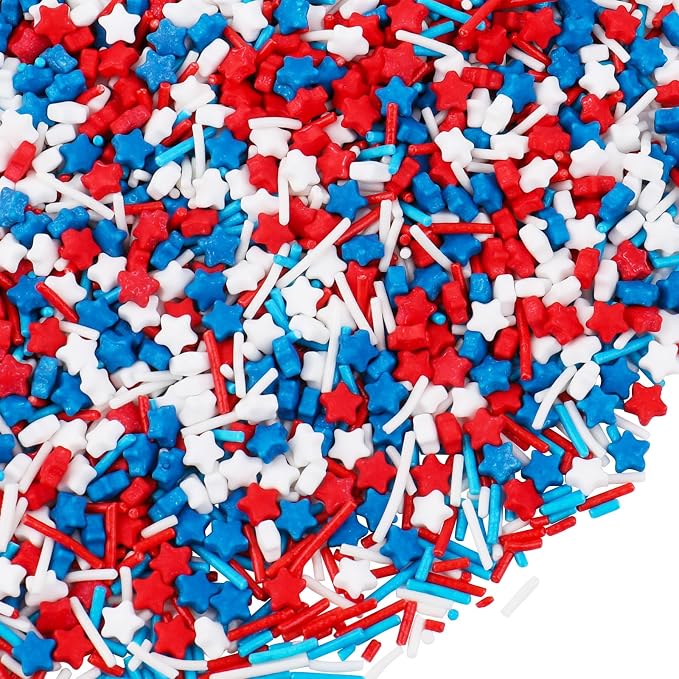 Red White and Blue Sprinkles for Cake Decorating, Patriotic Edible Sprinkle Mix, 4th of July Perfect for Cookie Cupcake Topper